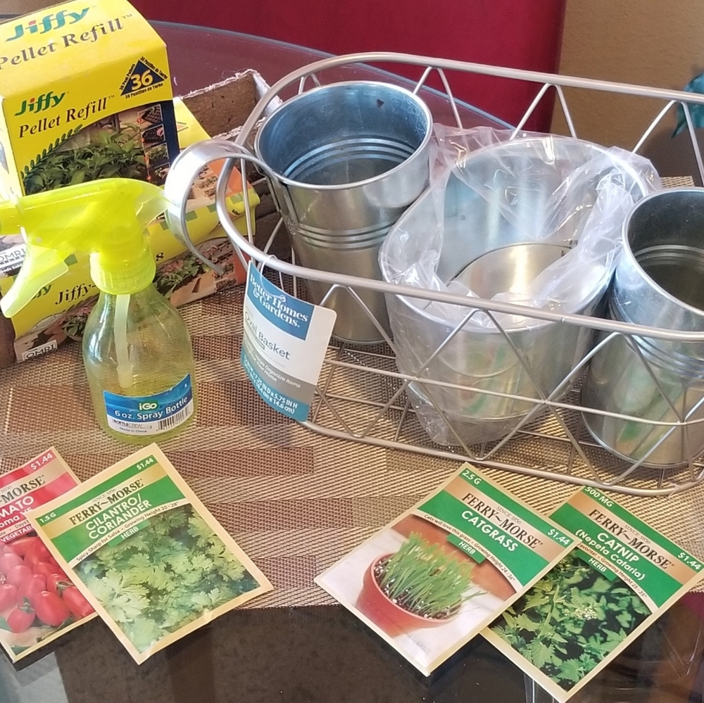 EASY GROW KIT INCLUDES: SILVER BASKET, PLANTER POTS, SEEDS, SPRAY BOTTLE & MORE!